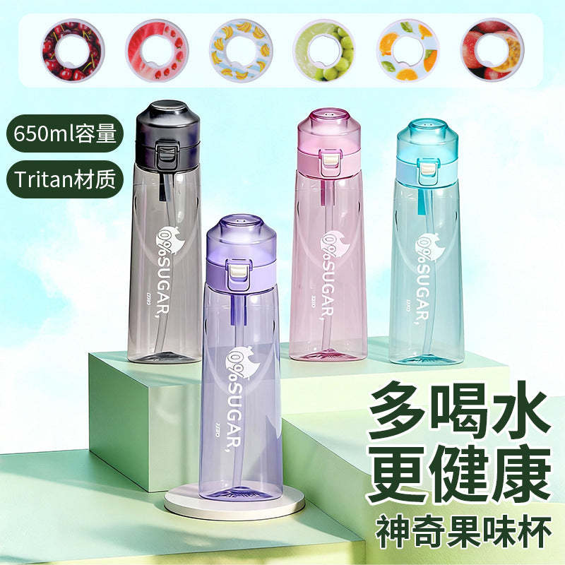 Flavor Water Bottle with Straw, Sugar-Free Calorie-Free Scented Cup, Bounce Lid Sports Water Bottle