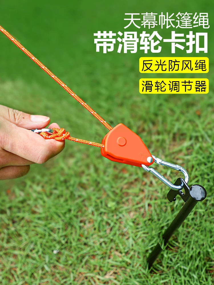4m Reflective Guy Ropes with Adjuster and Buckle for Outdoor Tent Canopy