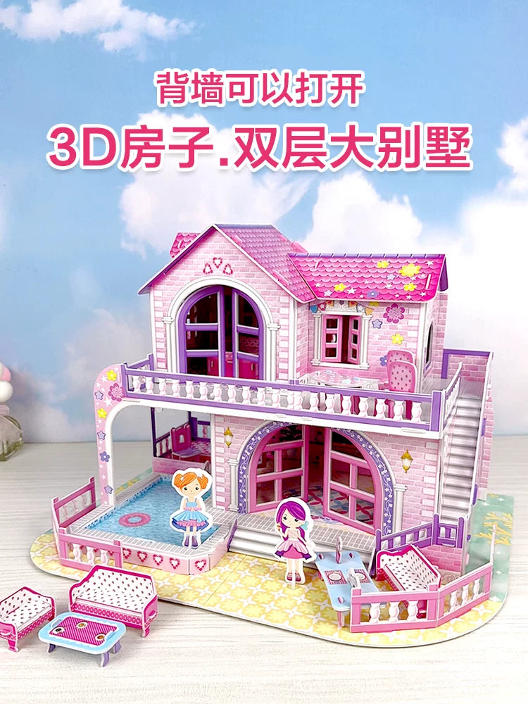 Kids 3D Puzzle House Model Double-Layer Villa Building Toy for Girls 8-10 Year Old Birthday Gift