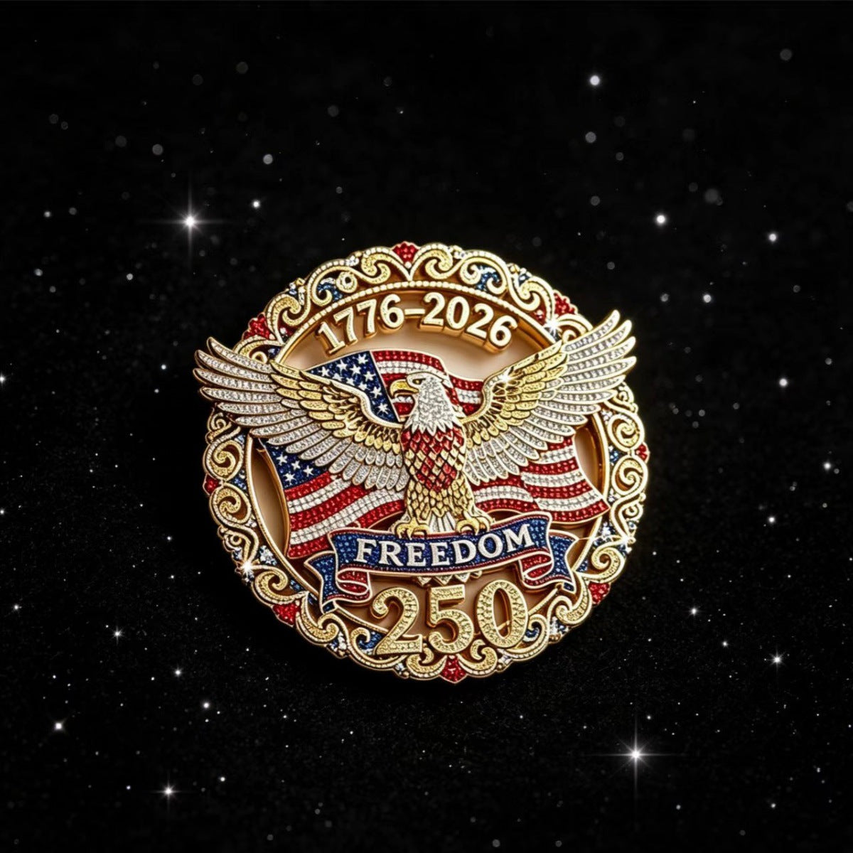 USA 250th Anniversary Freedom Eagle Rhinestone Brooch Pin