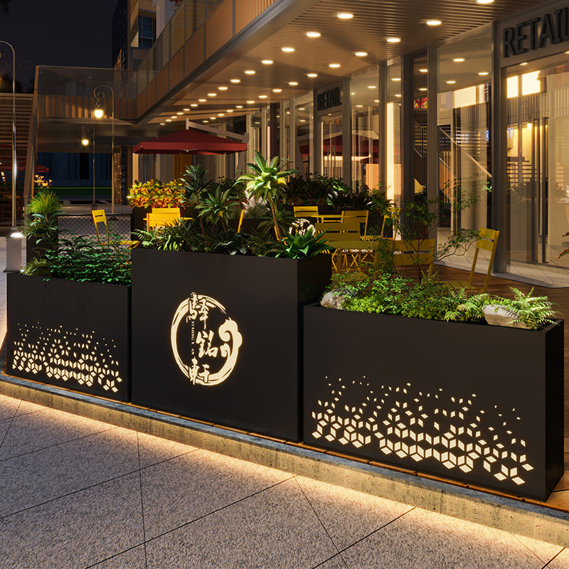 Outdoor Iron Stainless Steel Planter Box with Solar Light for Restaurant & Plaza Dividers