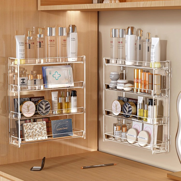 Wall-Mounted Acrylic Cosmetic Organizer with Multiple Tiers for Vanity and Skincare