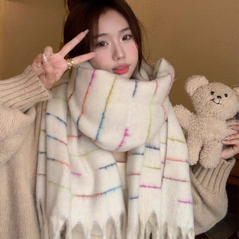 Women's Striped Tassel Scarf - 2024 Autumn/Winter Warm & Thick