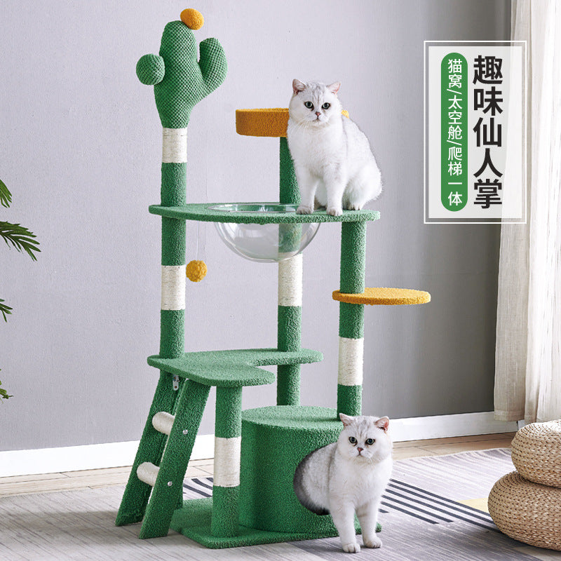 Compact Cactus Cat Tree with Sisal Scratching Post and Condo