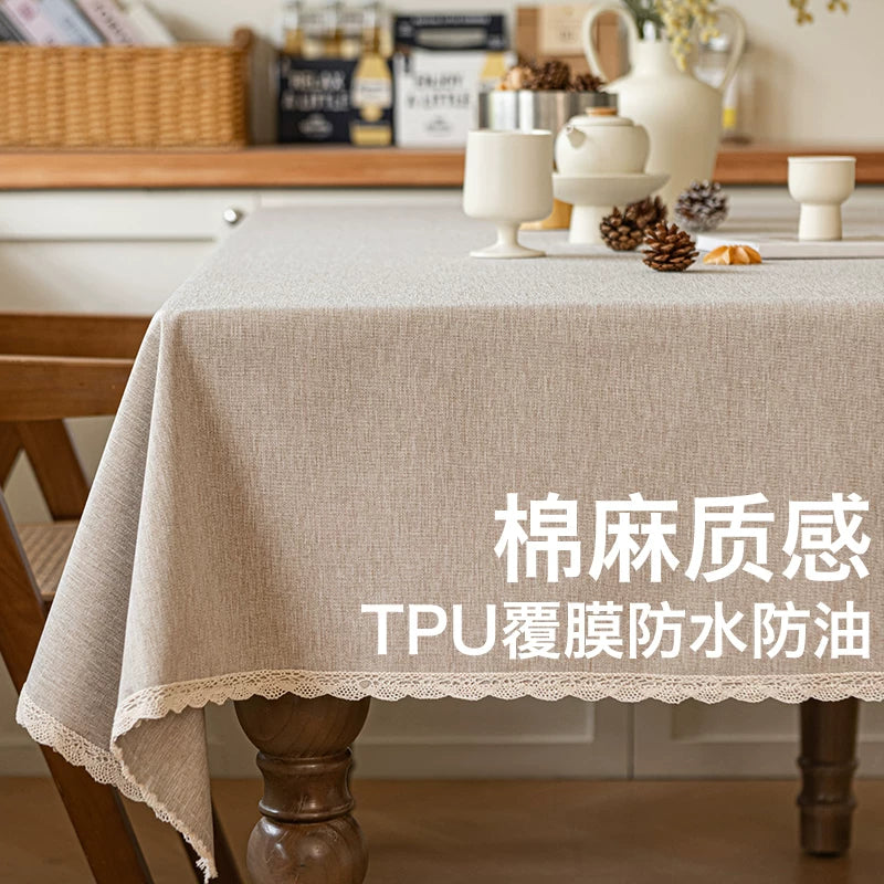 Japanese Style Cotton Linen Oil-Proof Waterproof Tablecloth for Dining Table and Tea Table, Rectangle