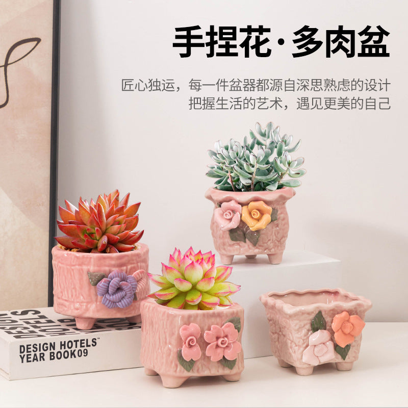Handmade Ceramic Succulent Planter Pot with Breathable Design for Indoor Plants