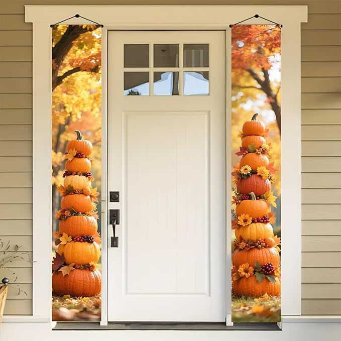 Thanksgiving Vintage Pumpkin Pile Door Porch Decoration Hanging Banner Flag