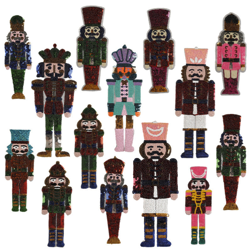 Sequin Nutcracker Soldier Embroidered Iron-On Patch for Clothing and Bags