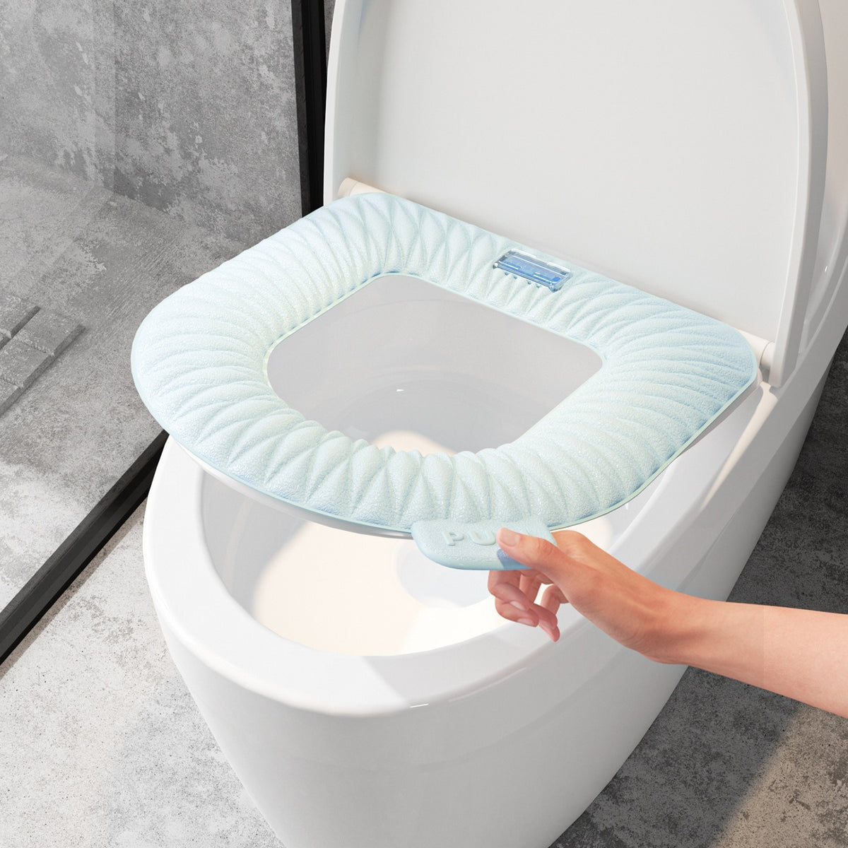 Grey Toilet Seat Cover Cushion, Self-Adhesive, Washable, for Bathroom