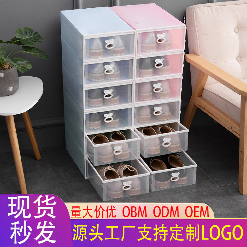 Clear Stackable Drawer Shoe Storage Box Dustproof Organizer for Closets and Dorms