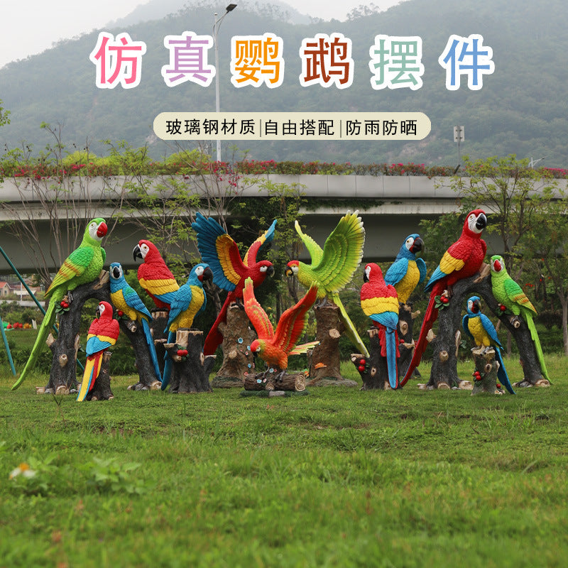 Outdoor Fiberglass Parrot Sculpture for Garden and Landscape Decoration