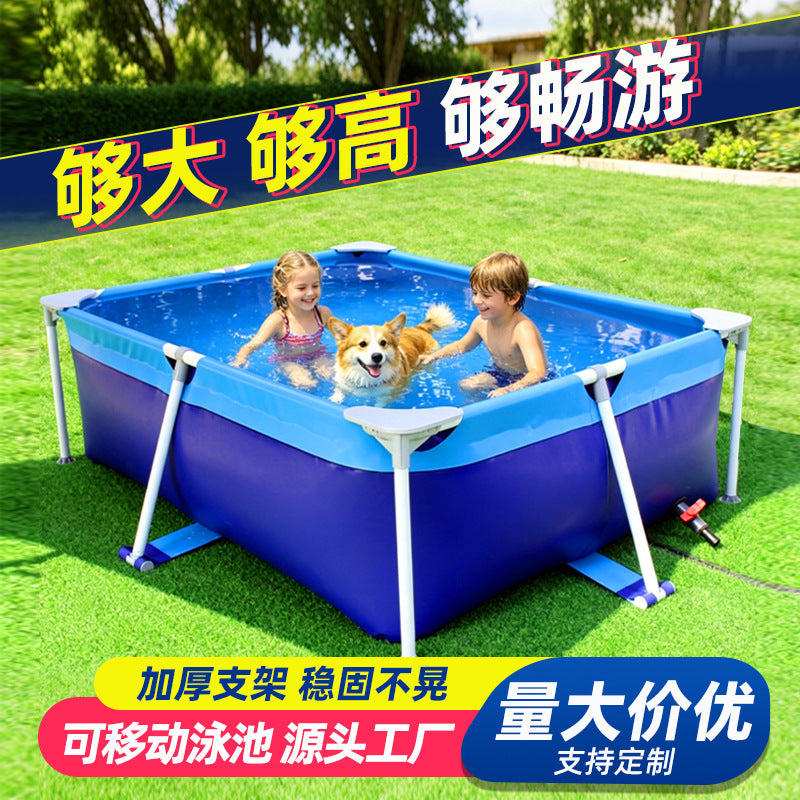 Portable Rectangular Frame Swimming Pool for Kids, Family Outdoor Play, Foldable Thickened Pet Bathing Pool