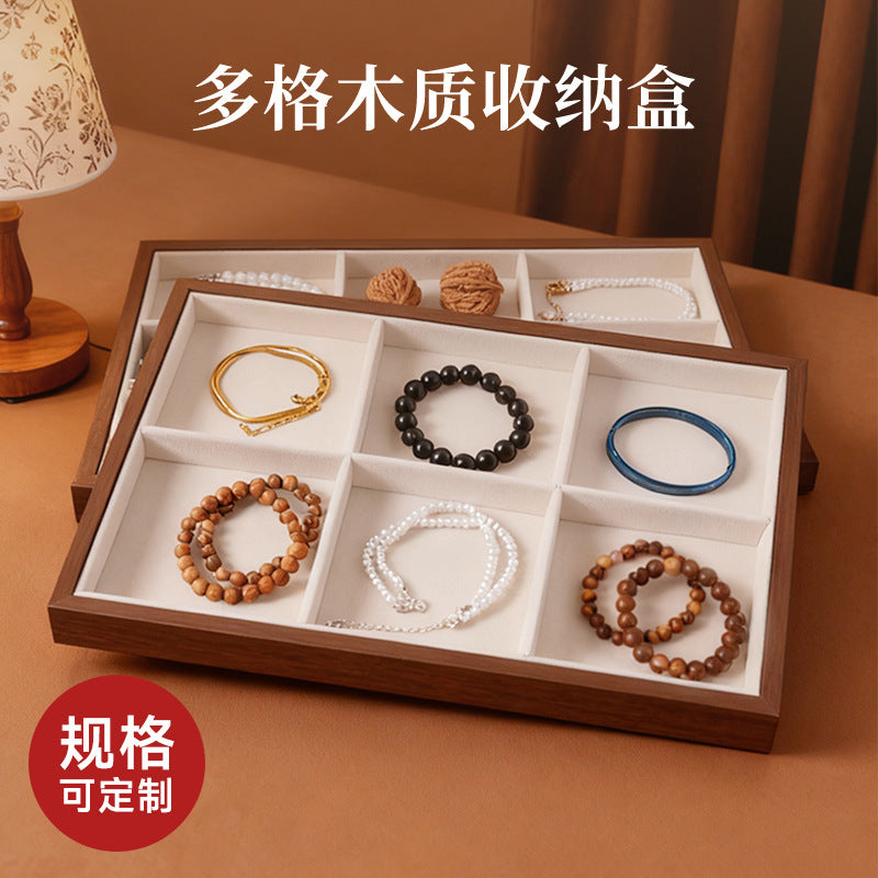 Walnut Grain Jewelry Display Tray with Lid, Ring Earring Storage Organizer for Retail and Home