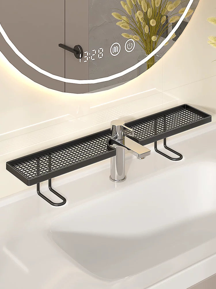No-Drill Sink Washstand Storage Rack, Bathroom Shelf for Mirror Front & Faucet