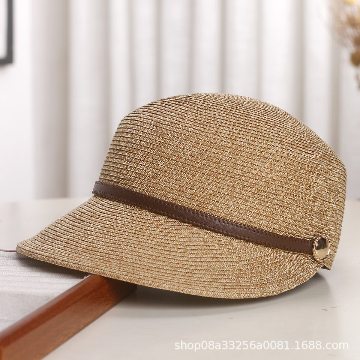 French Style Straw Equestrian Sun Hat for Women, Breathable Visor Cap with UV Protection