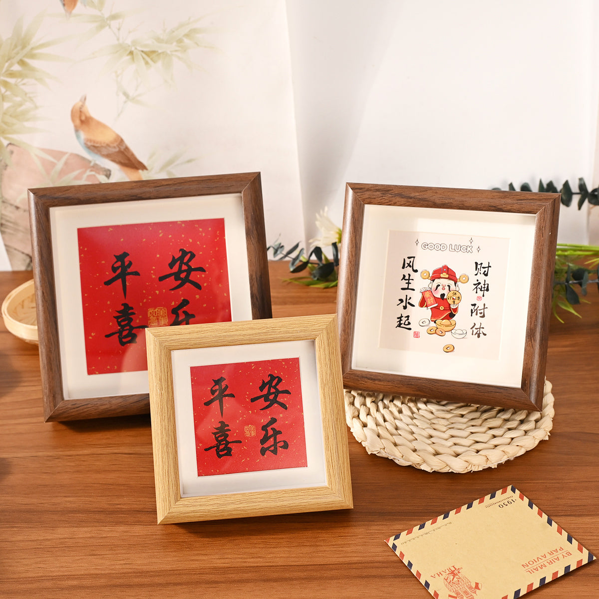 Hollow Wooden Square Photo Frame for Desk Display, 4-6 Inch Art Picture Frame
