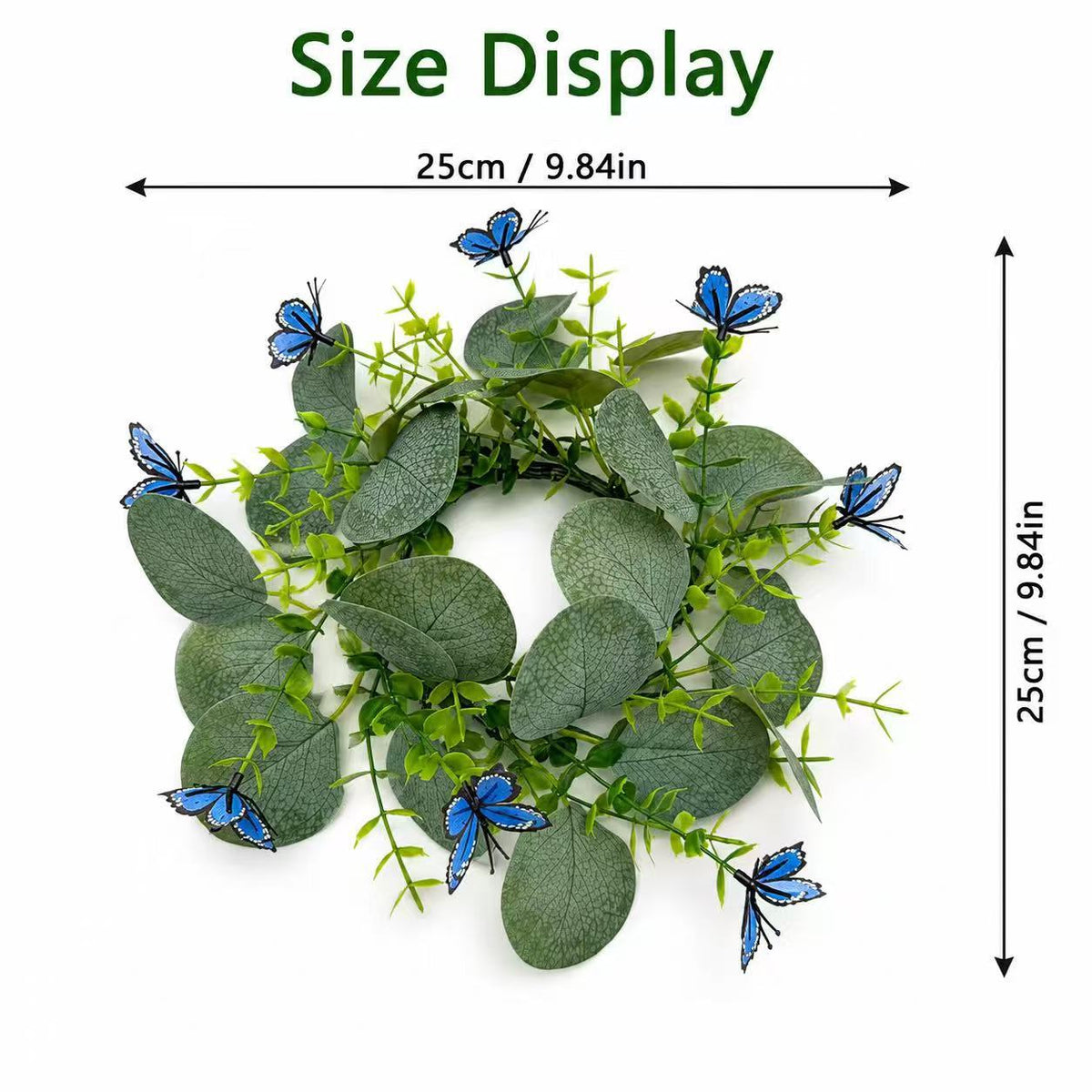 Artificial Eucalyptus Wreath with Greenery and Butterfly Accents for Door Decor
