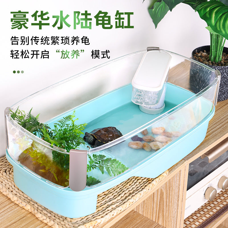 Turtle Tank with Filtration System and Landscaping for Home Use