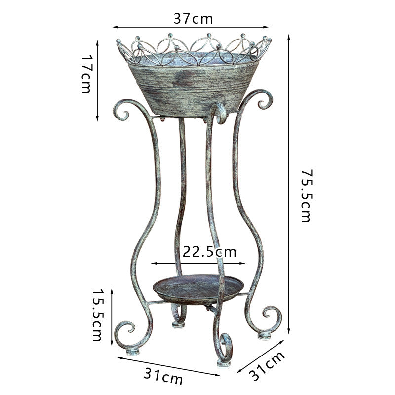 Vintage Wrought Iron Outdoor Plant Stand for Patio Garden Decor