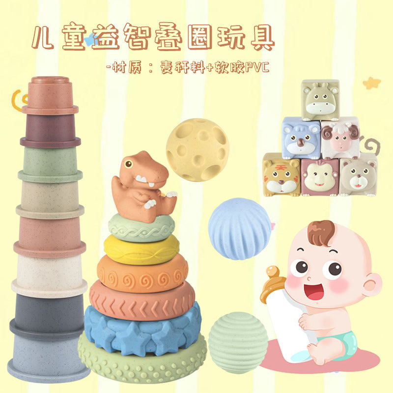 Baby Sensory Stacking Toy Set - Soft Silicone Grasping Balls, Rainbow Stacker, and Nesting Cups for Early Learning