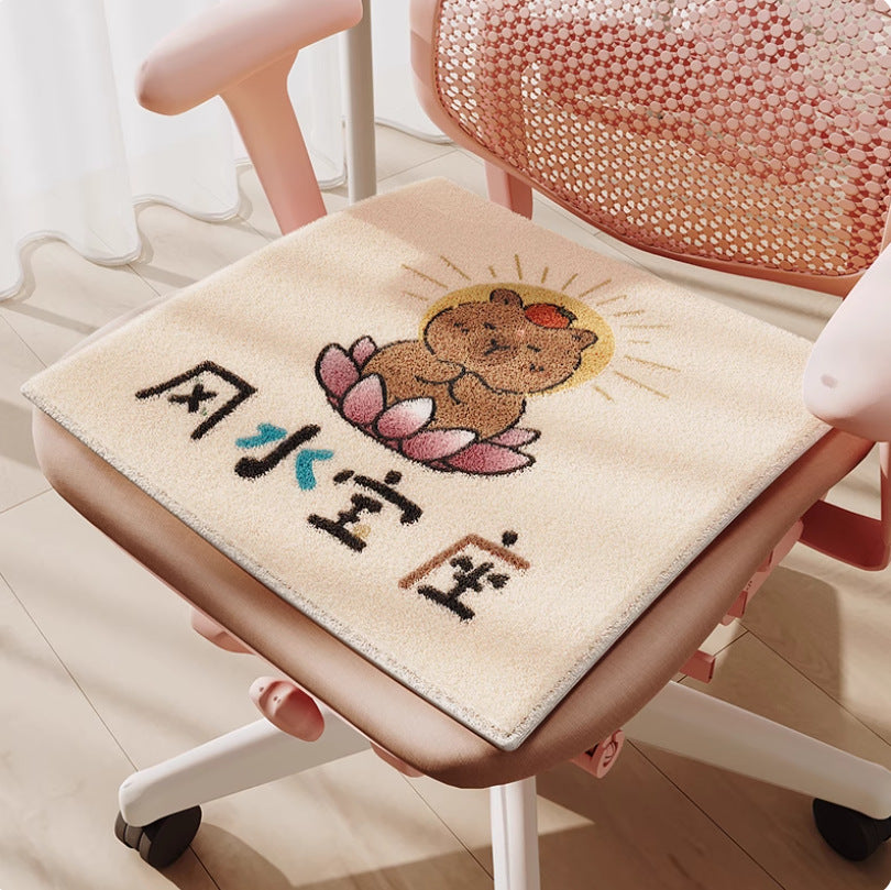 Cartoon Faux Cashmere Seat Cushion for Office & Students, Soft Plush Chair Pad for Winter, Cold Insulation