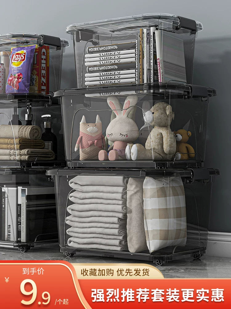 Clear Plastic Storage Box with Lid and Wheels for Home Organization