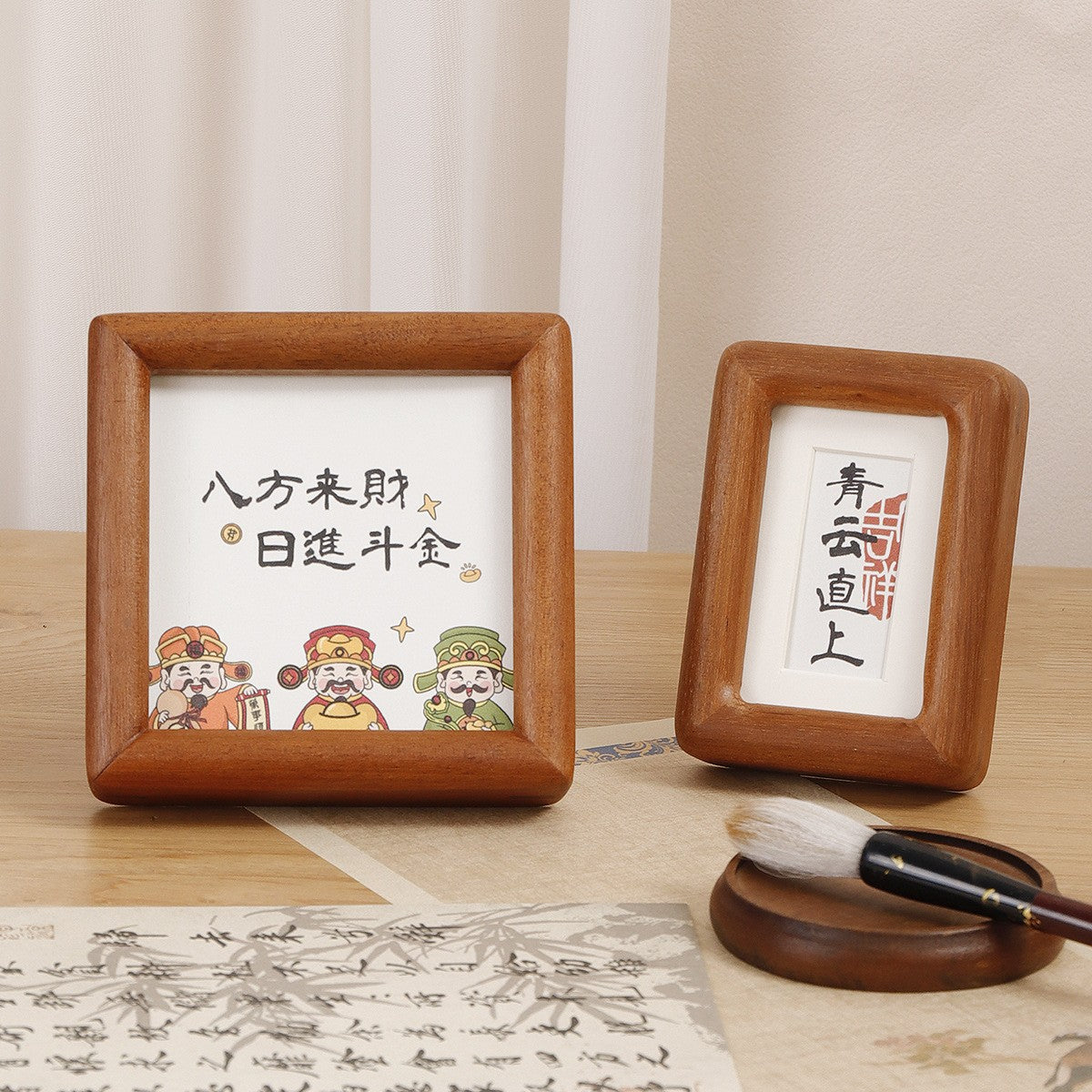 Mortise and Tenon Solid Wood Photo Frame for Calligraphy and Paintings, Desktop Display
