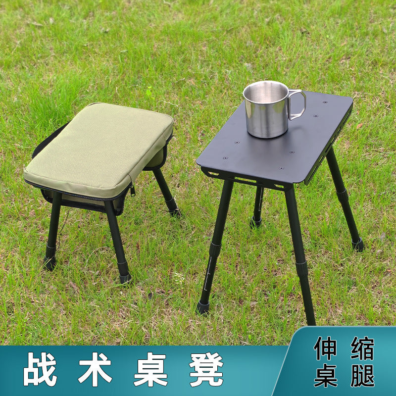 Tactical Aluminum Alloy Folding Stool with Adjustable Legs for Outdoor Camping Fishing