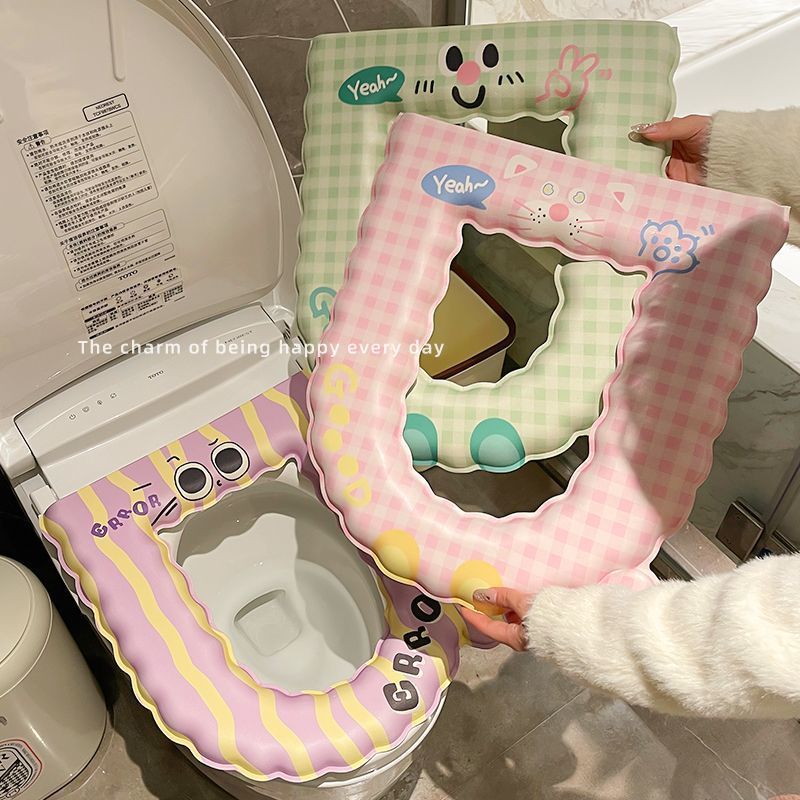 Cute Cartoon Toilet Seat Cover Washable Toilet Ring Cushion for Home Bathroom, All Seasons