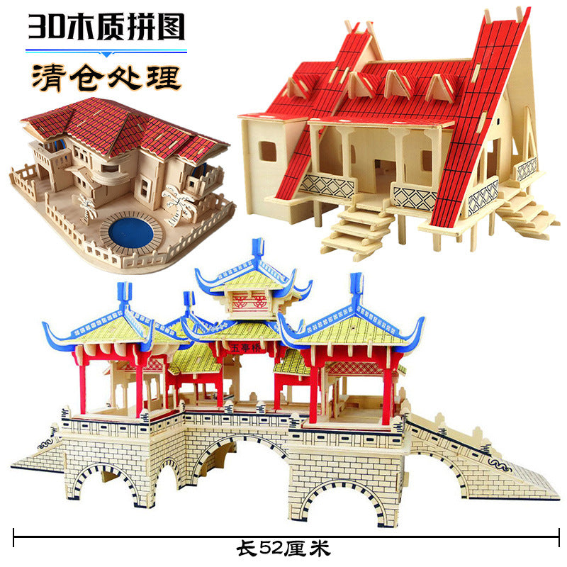 3D Wooden Puzzle House Model Kit DIY Educational Toy