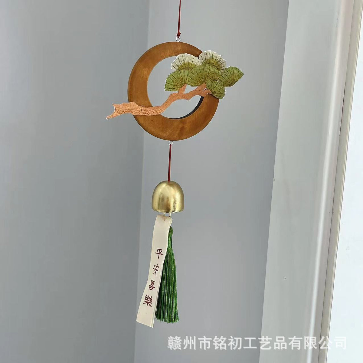 Zen Style Wooden Wind Chime Wall Decor with Pine Design for Entryway