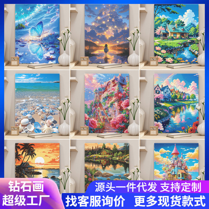 DIY 5D Diamond Painting Kit for Kids & Adults, Anime Landscape Series, 40x50cm Framed