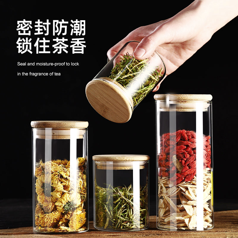 Glass Food Storage Jar with Bamboo Lid for Kitchen Pantry Organization