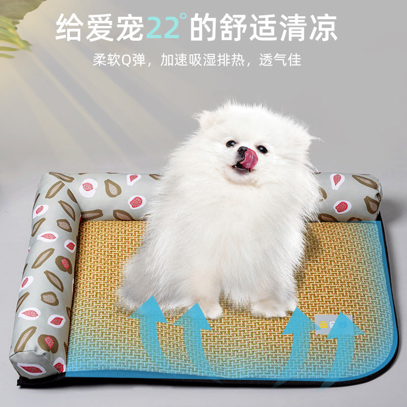 Pet Cooling Mat Breathable Summer Sleeping Pad for Cats and Small Dogs, Polyester Cotton Edge Square Pet Bed