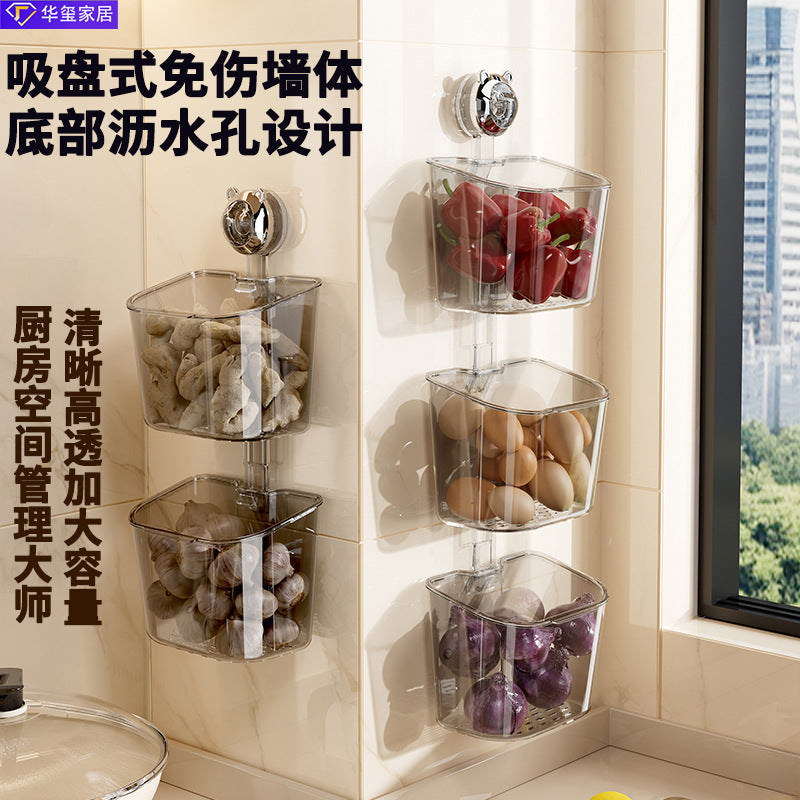 Suction Cup Wall-Mounted Storage Basket for Kitchen Ginger Garlic Onion