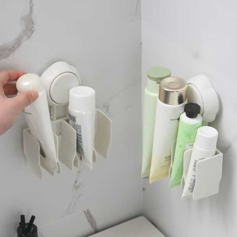 Suction Cup Toothpaste and Facial Cleanser Holder Wall-Mounted Bathroom Organizer