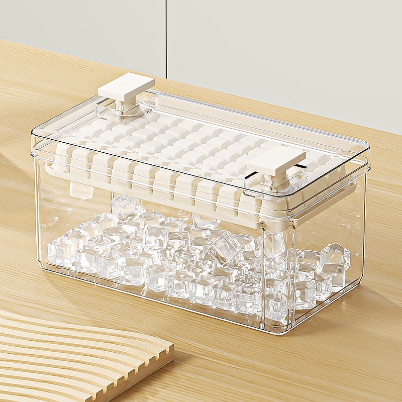 Press-Type Ice Cube Tray with Storage Bin, Food-Grade Silicone, 66/132 Grids