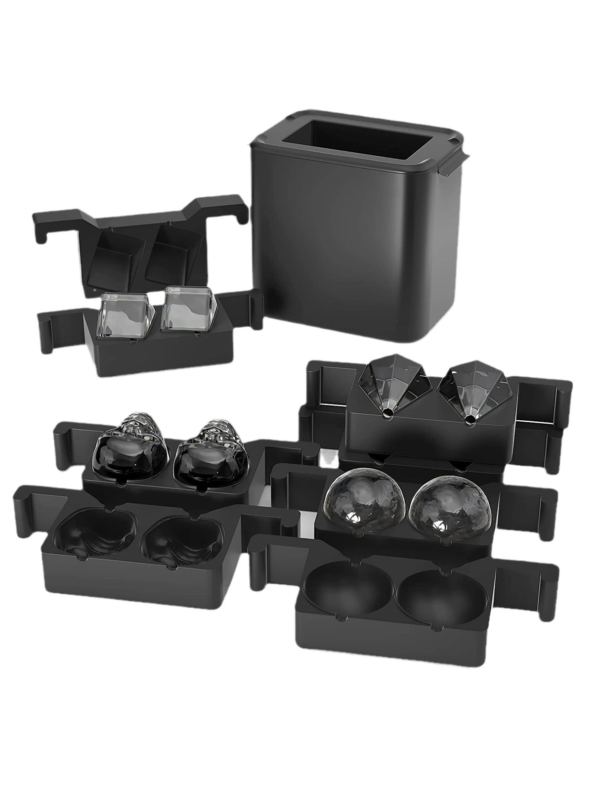 Cocktail Ice Cube Molds for Whiskey and Drinks - Diamond, Skull, Rose, Wave Shapes