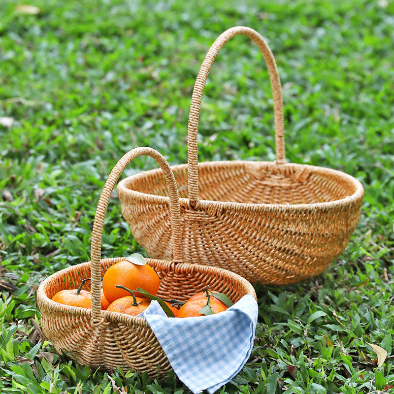 Handwoven Watermelon Basket Wicker Picnic Shopping Basket Fruit Picking Hamper