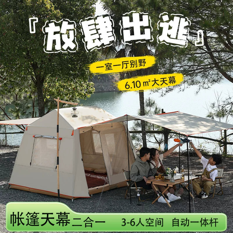 Automatic Pop-Up Ridge Tent for Outdoor Camping, Double Layer Waterproof Family Shelter