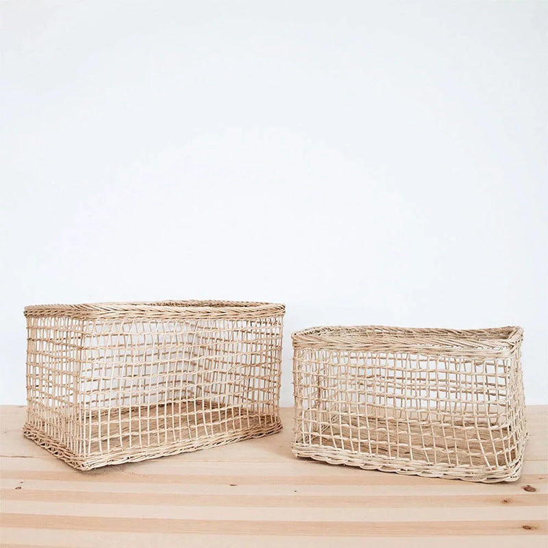 Woven Rattan Storage Basket for Living Room, Snacks, Wardrobe, Desktop, Kitchen - Large Capacity Japanese Style Organizer