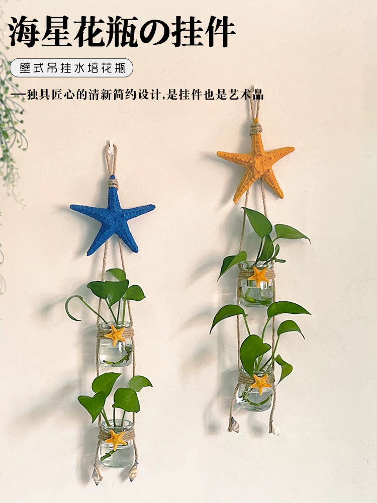 Nordic Style Wall-Mounted Planter Vase with Starfish Decor for Living Room Bedroom