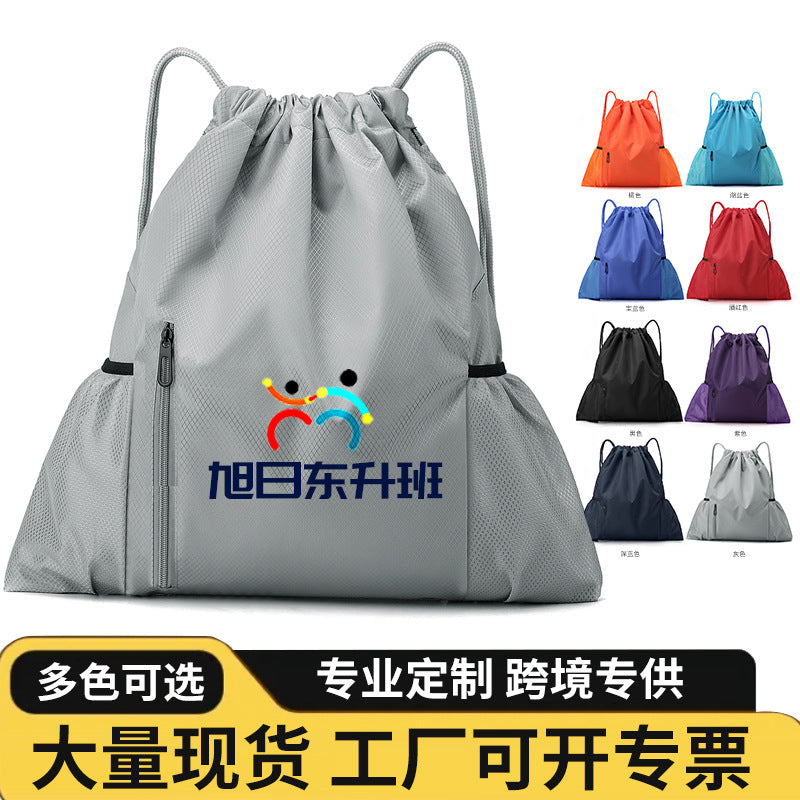 Drawstring Backpack Sports Gym Bag Oxford Cloth with Zipper Pocket for Travel Students Basketball Soccer Shoes