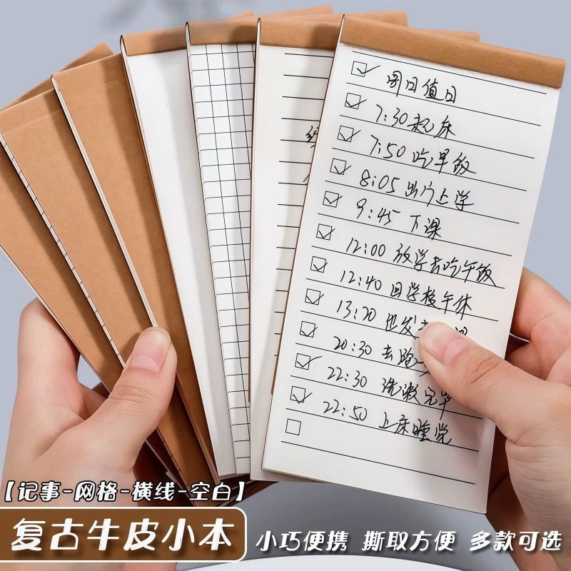 Mini Kraft Paper Tear-Off Notebook Set for Students, Portable Planner, To-Do List, Retro Pocket Notepad