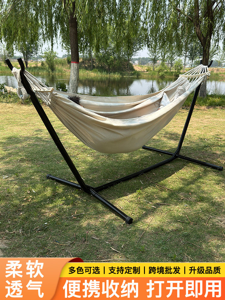 Portable Canvas Hammock with Detachable Spreader Bar, Duckbill Buckles, and Carry Bag for Indoor/Outdoor Use