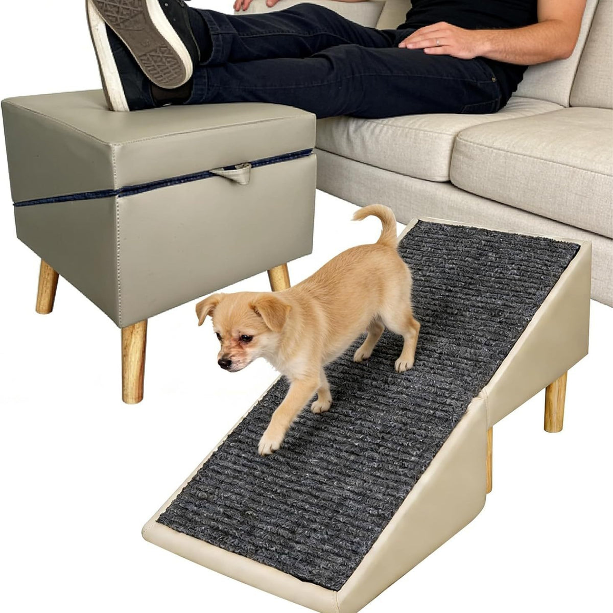Pet Stairs Wooden Ramp for Dogs, Two-in-One Sofa Footstool Indoor Pet Ladder