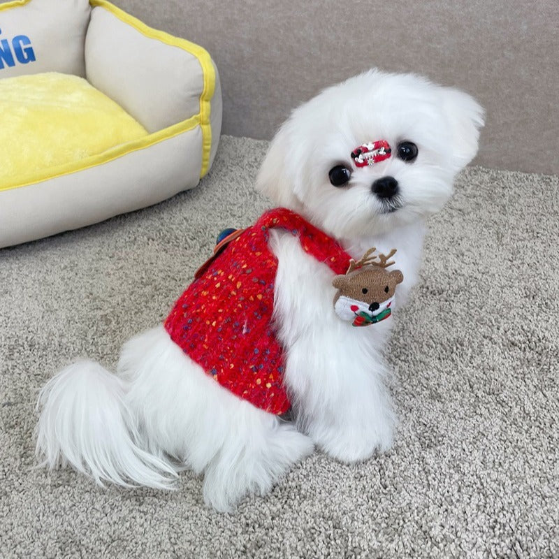 Pet Christmas Knitted Suspender Apron for Small Dogs - Festive Holiday Outfit