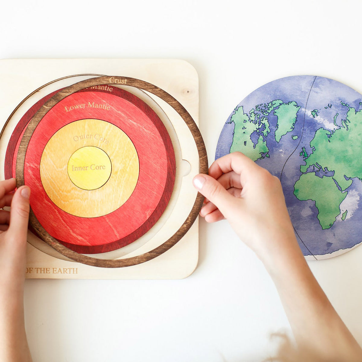 Montessori Wooden Earth Layers & Solar System Puzzle for Kids Early Learning