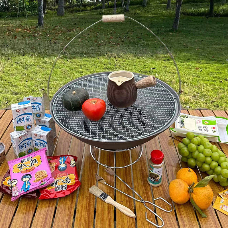 Outdoor Portable Cast Iron Fire Pit BBQ Grill for Patio and Home Use, Charcoal Barbecue Stove for Tea Boiling