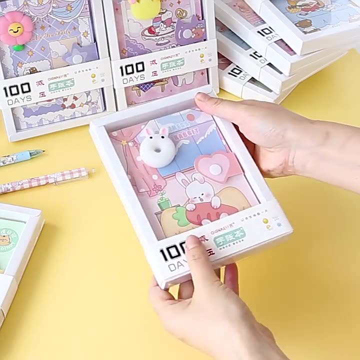Cartoon Decompression Notebook Gift Set for Students, Creative Diary and Stationery Box
